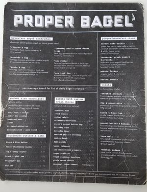 Current menu 6/11/19 at Proper Bagel in Nashville