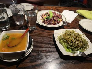 Pumpkin soup, pineapple fried rice, cold green tea noodles  at LuAnne's Wild Ginger - Carroll Garden in Brooklyn