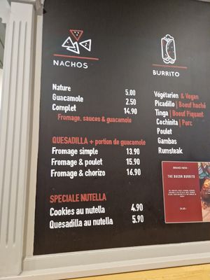Menu at Taco Rico in Geneva