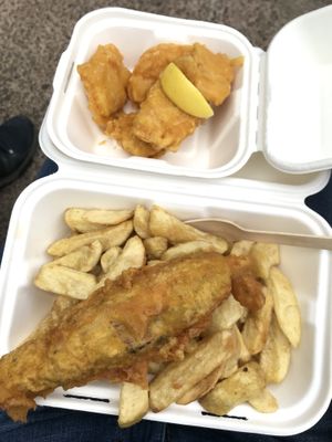 The Fish and calamari  at JJ's Vish & Chips in Leeds
