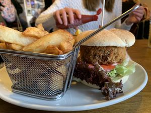 Thai Burger & Chips from Specials Board at The Cod and Lobster in Staithes