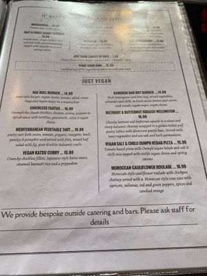 Vegan menu section  at The Crown Inn in Biggar