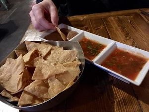 chips and salsa (make sure you request the vegetarian refried beans) at Antojitos Mexicanos in Appleton