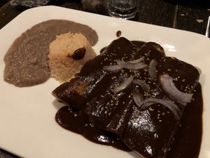 Their mole is awesome! It’s vegan if you remove the queso and sour cream. at Antojitos Mexicanos in Appleton