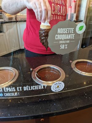 Dipping my Petit cone at Chocolats Favoris in Montreal