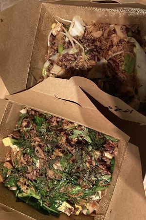 Bottom is the Northern Larb Fried rice and top is Tom Yum Fried Rice  at Mugi in Toronto