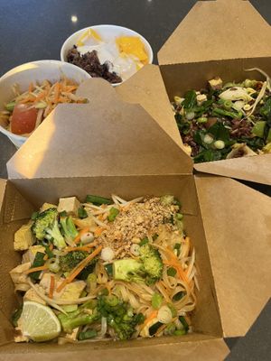 Pad Thai, drunken rice, papaya salad, dessert  at Mugi in Toronto