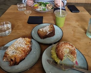 Bun, cake, bagel, salad at Roots Helsinki in Helsinki