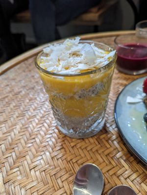 Mango chia pudding 🤤 at Roots Helsinki in Helsinki