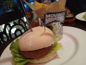 Moving mountain Burger with fries at Hard Rock Cafe in Venice