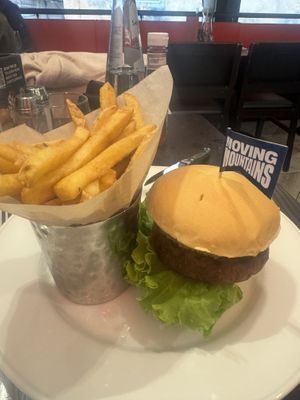 Vegan burger and fries   at Hard Rock Cafe in Venice