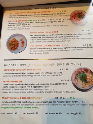 Menu at Noodle Noodle in Stavanger