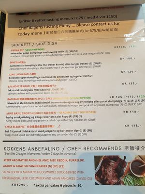 Menu at Noodle Noodle in Stavanger