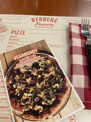 Menu with veganuary pizza  at Berberè - Centro in Turin