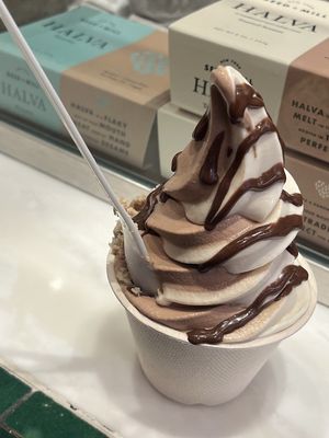 Chocolate-Vanilla swirl with chocolate tahini sauce   at Seed + Mill in New York City