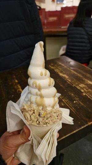 Soft serve with halva and tahini drizzle at Seed + Mill in New York City