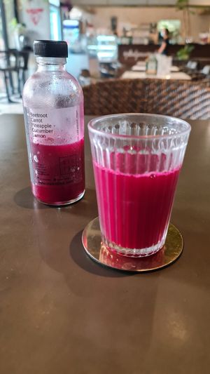 Beetroot, carrot, pineapple, cucumber and lemon juice. at Vistro in Bangkok