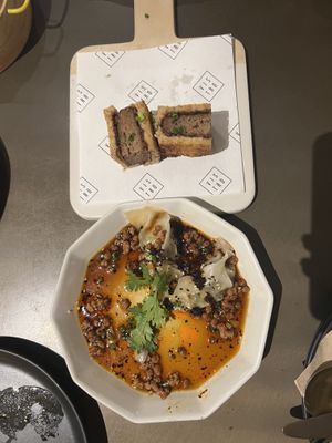 Vagyu sando (top) & Vistro dumplings  at Vistro in Bangkok