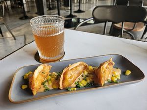 Corn and cheese dumplings 😋 at Vistro in Bangkok