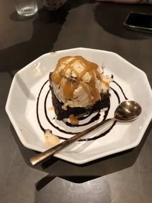 Brownie with peanut butter ice cream at Vistro in Bangkok