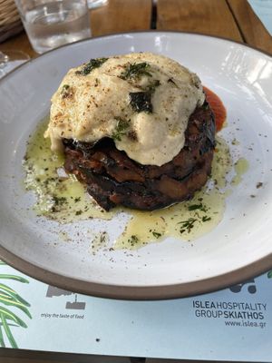 Vegan moussaka, a triumph   at Artesanal in Skiathos