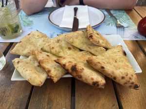 Garlic focaccia   at Artesanal in Skiathos