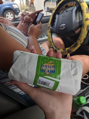 Prepared vegan burritos for $6 at Cream of the Crop in Oceanside