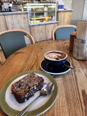 Banana bread + Cappuccino   at Pipet & Co in Menorca