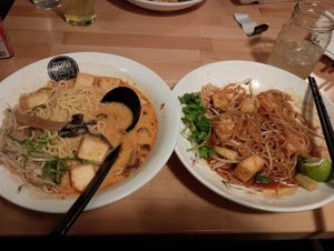 Vegan Spicy Miso Ramen and Vegan Pad Thai at Bowl 91 in Appleton