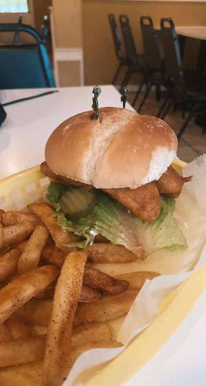 fish sandwich  at Loving Hut in Orlando