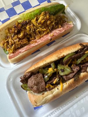 Bacon and egg up top, Philly Love on bottomm  at Loving Hut in Orlando