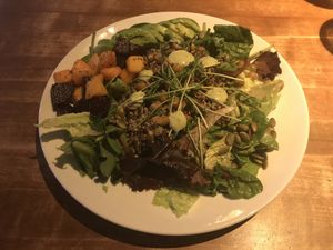 salad with lentil, quinoa, butternut squash, and a bunch of other stuff. Really fresh and delicious. So good I came back the next day to get it again! at Earls Kitchen + Bar in Banff