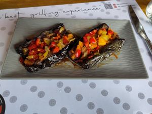 Imam Bajalldi (stuffed eggplant) at Te Fisi in Shkoder