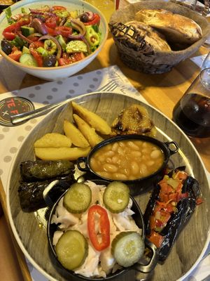 The vegan platter and the big and tasty mixed salad  at Te Fisi in Shkoder