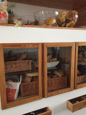 bread etc. to eat in-house or take home - pay what you wish  at Raupe Immersatt Cafe in Stuttgart