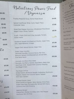 Vegan section of the menu  at Atholl Arms Hotel in Dunkeld