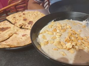 Kaju curry and paratha at The Vegan Kitchen in Ahmedabad