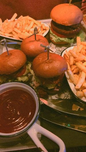 CBD burger & jackfruit sliders with spicy ketchup & fries at The Boozy Cow in Edinburgh