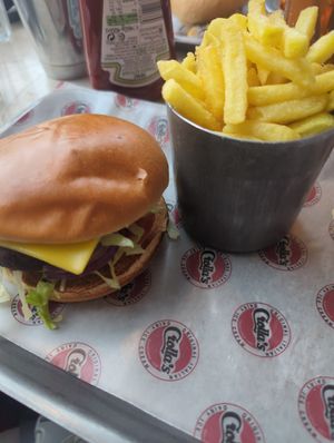 Rawtarian and fries at Gelatoburger in Oban