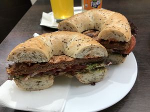 Beyond Meat Bagel  at Bagels & Beans in Jena