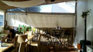 Tiny terrace....big green heart at Bar Can Lima in Ibiza