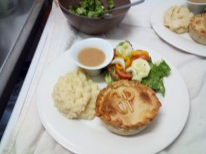 Our pies with mash ,Salad and gravy at Bar Can Lima in Ibiza