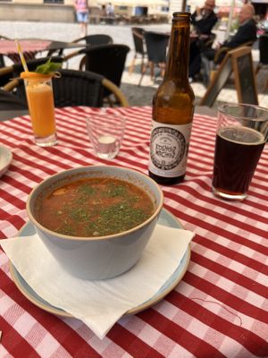 Cabbage soup and a kosher beer  at Mandragora in Lublin