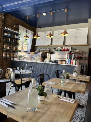 Interior and menus  at Parlé Pantry in West London