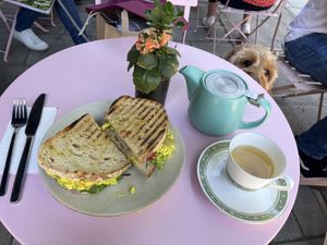 Egg & mayo sandwich and peppermint tea  at Parlé Pantry in West London