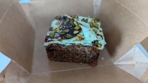 Carrot cake with pistachio icing at Parlé Pantry in West London