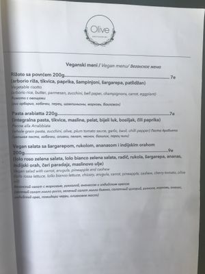 Vegan menu at Olive in Sveti Stefan