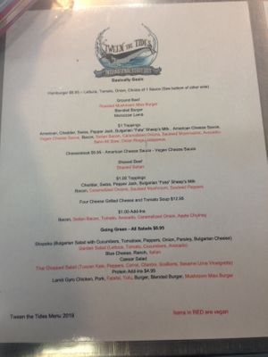 Vegan in red at Tween the Tides in Provincetown