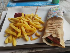 Chips and falafel wrap at O'Liban in Le Havre