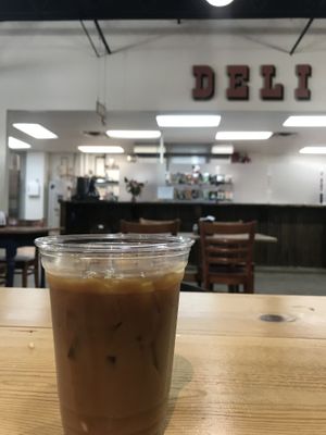 Iced coffee with oat milk at Acadia Foods in Winston-salem